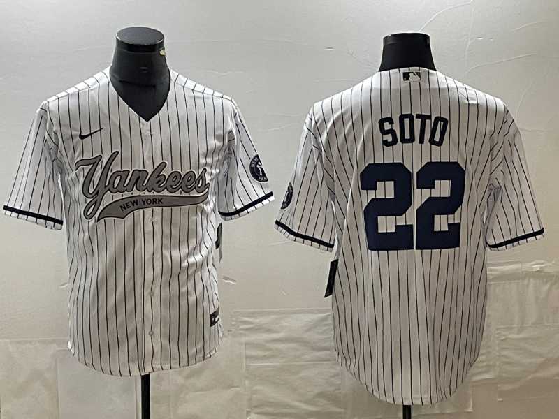 Men%27s New York Yankees #22 Juan Soto White With Patch Cool Base Stitched Baseball Jersey